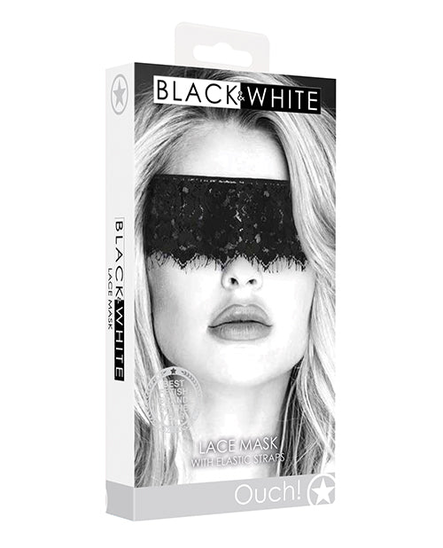 Shots Ouch Black &amp; White Lace Mask w/Elastic Straps - Black