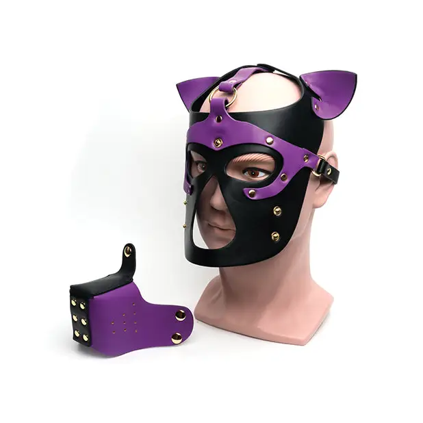 665 Bondage Pup Hood - O/S Black/Purple