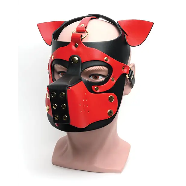 665 Bondage Pup Hood - O/S Black/Red