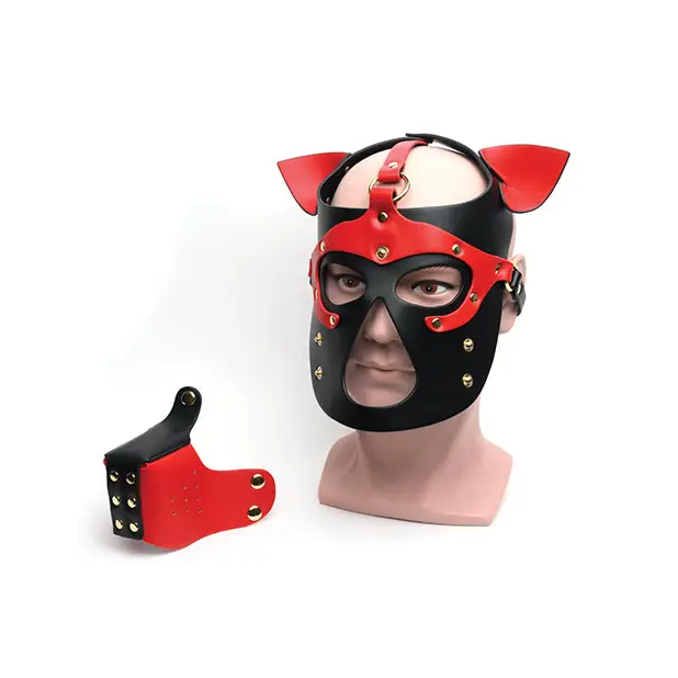 665 Bondage Pup Hood - O/S Black/Red