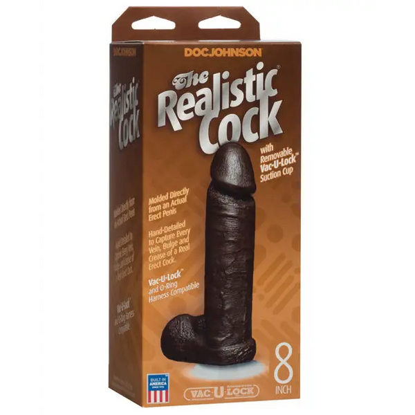 8’’ Realistic Cock w/Balls - Black - Dongs & Dildos