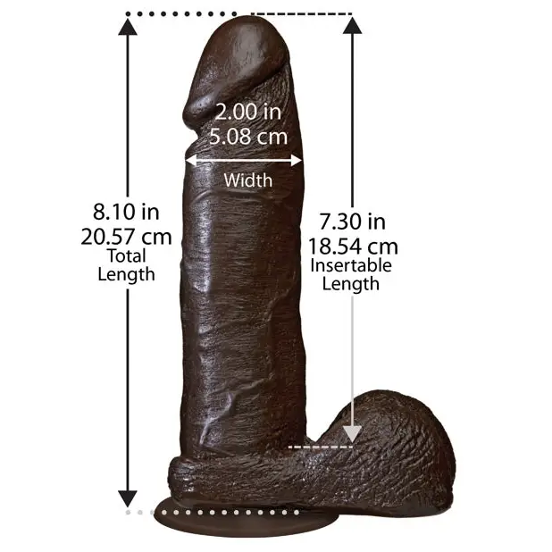 8’’ Realistic Cock w/Balls - Black - Dongs & Dildos
