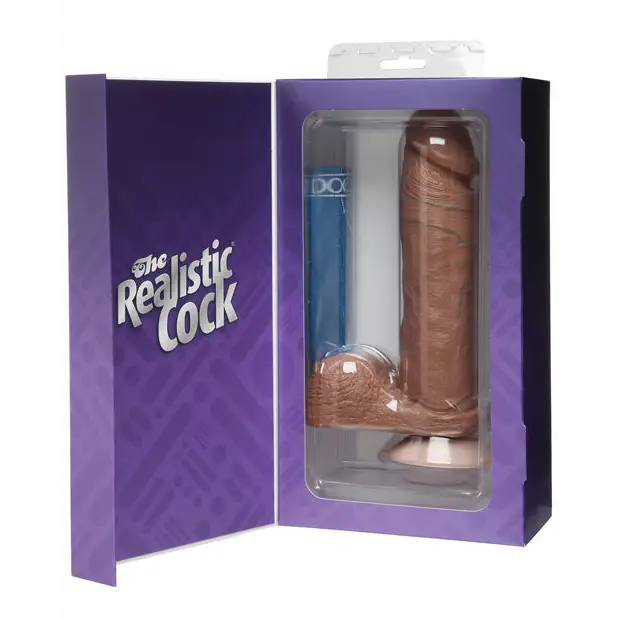 8’’ Realistic Cock w/Balls - Brown - Dongs & Dildos