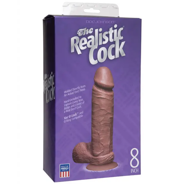 8’’ Realistic Cock w/Balls - Brown - Dongs & Dildos