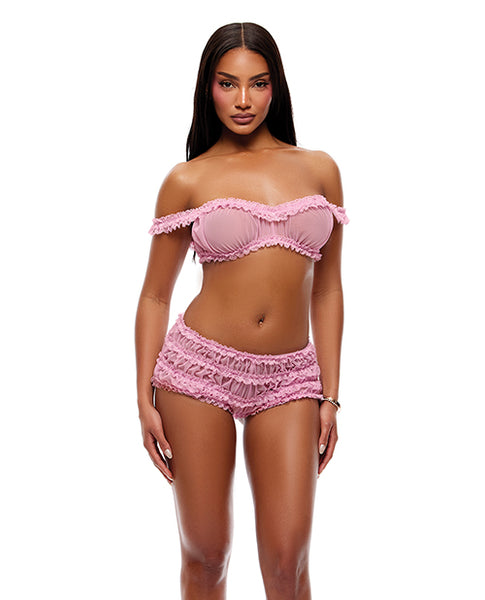 Soft Girl Era Sheer Mesh & Lace Bralette 2 pc Set, Light Pink SM