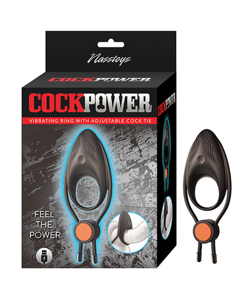 Cockpower Vibrating Ring w/Adjustable Cock Tie, Black