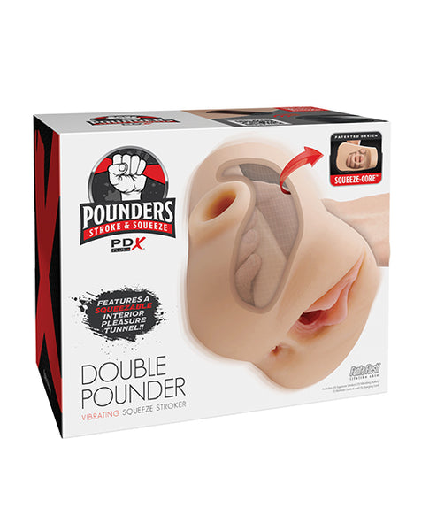 PDX Plus Double Pounder Vibrating Squeeze Stroker, Light