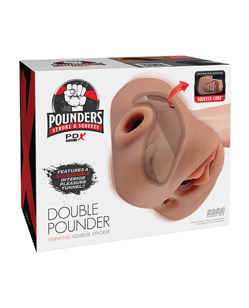 PDX Plus Double Pounder Vibrating Squeeze Stroker, Brown