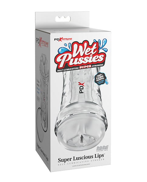 PDX Extreme Wet Pussies Super Luscious Lips Self-Lubricating Stroker, Frosted