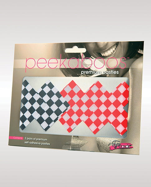 Peekaboos Off the Wall Checkered Pasties, 2 Pairs 1 Black/1 Red