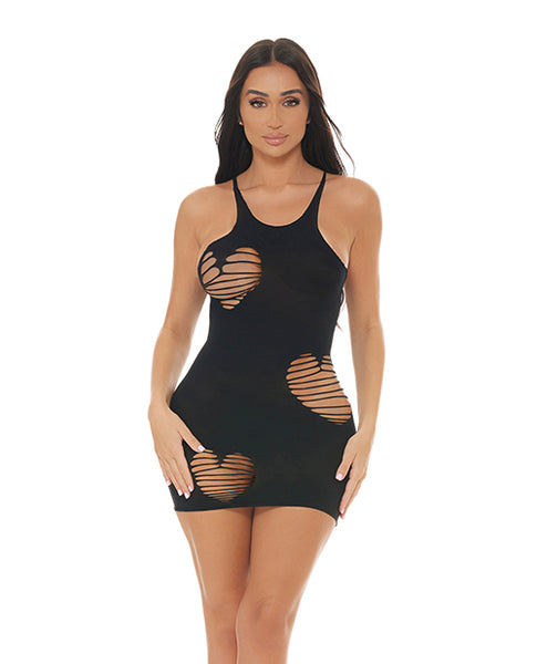 Pink Lipstick Heart Rate Bodystocking Dress, Black O/S