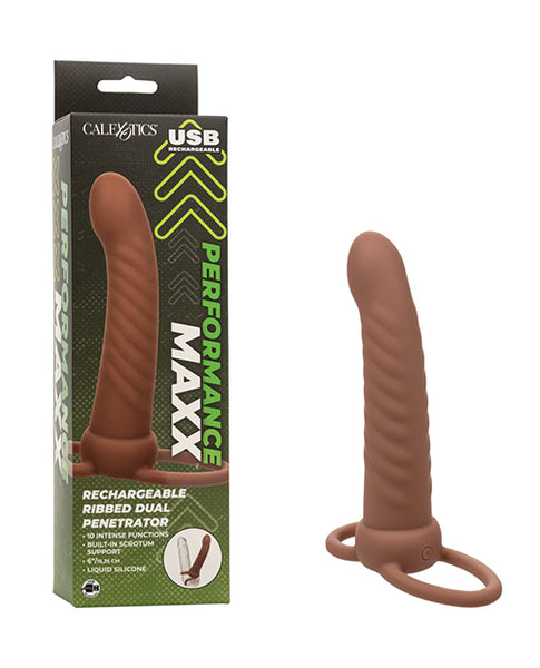 Performance Maxx Rechargeable Ribbed Dual Penetrator, Brown