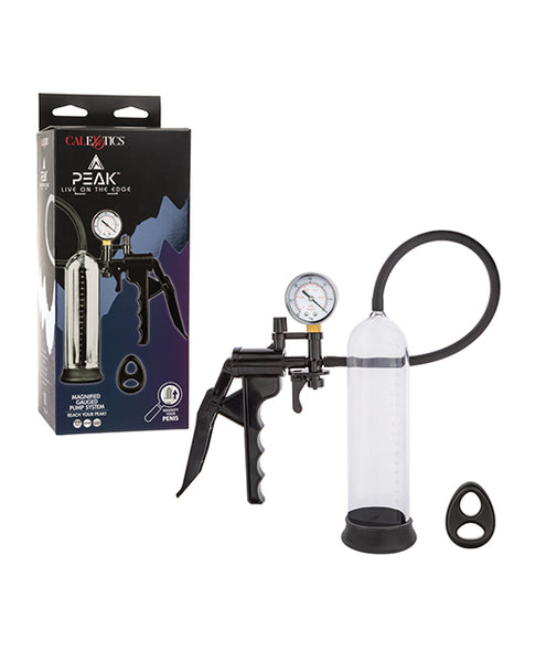 Peak Magnified Gauged Penis Pump System w/Cock & Ball Ring, Black
