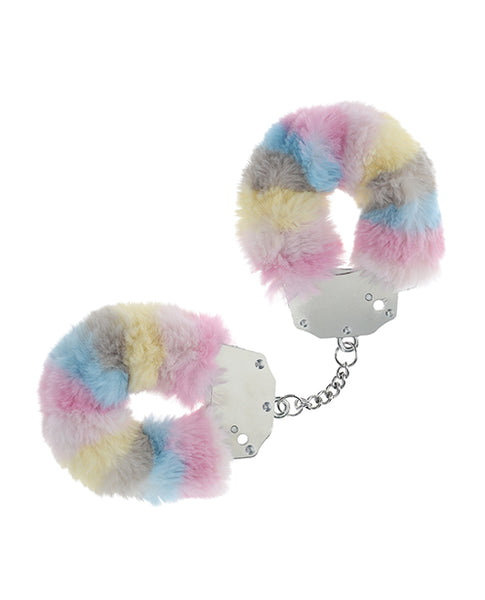 Shots Ouch! Heavy-duty Fluffy Handcuffs, Powder Rainbow