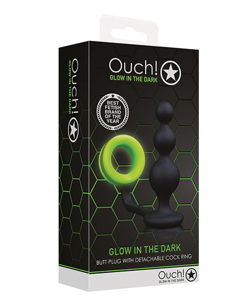 Shots Ouch Beads Butt Plug w/Cock Ring, Glow in the Dark