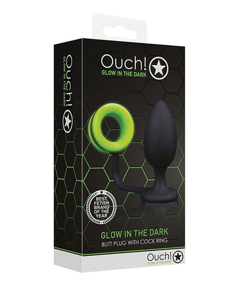 Shots Ouch Butt Plug w/Cock Ring, Glow in the Dark