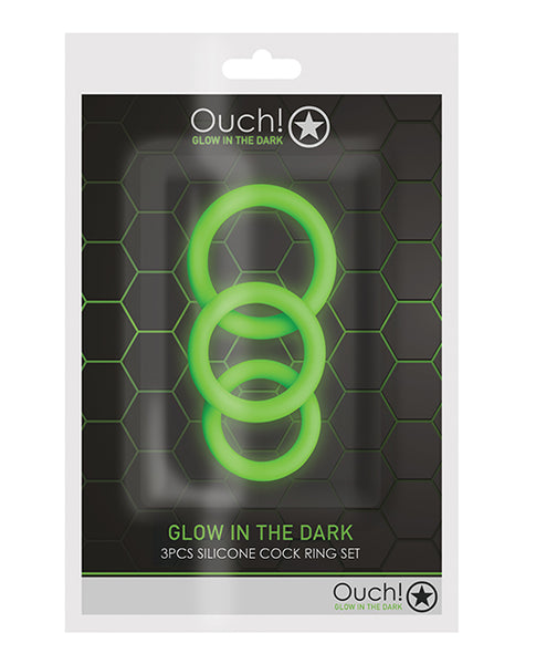 Shots Ouch 3 pc Cock Ring Set, Glow in the Dark