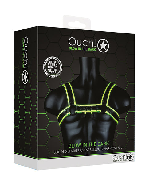 Shots Ouch Chest Bulldog Harness, Glow in the Dark L/XL