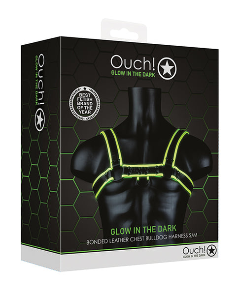 Shots Ouch Chest Bulldog Harness, Glow in the Dark S/M