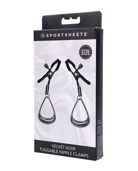 Sportsheets Velvet Noir Tuggable Nipple Clamps, Black