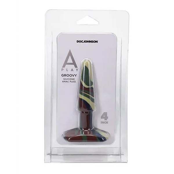 A Play 4’’ Groovy Silicone Anal Plug - Camouflage - Anal Products