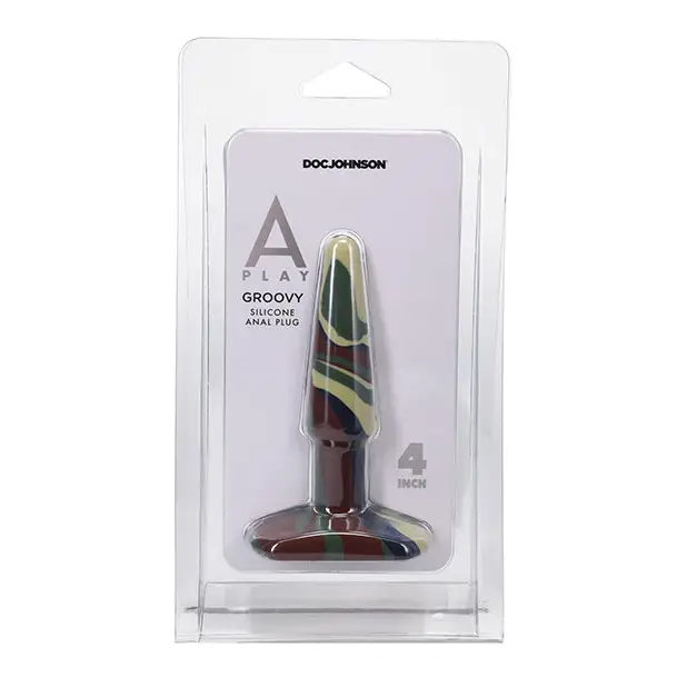 A Play 4’’ Groovy Silicone Anal Plug - Camouflage - Anal Products