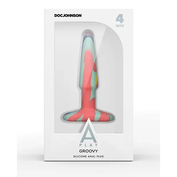 A Play 4’’ Groovy Silicone Anal Plug - Multicolor/Yellow - Anal Products