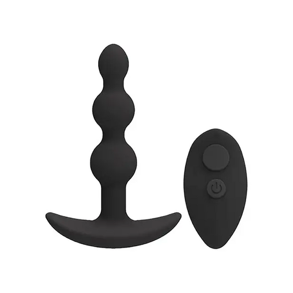 A Play Beaded Rechargeable Silicone Anal Plug w/Remote - Black - Anal Products