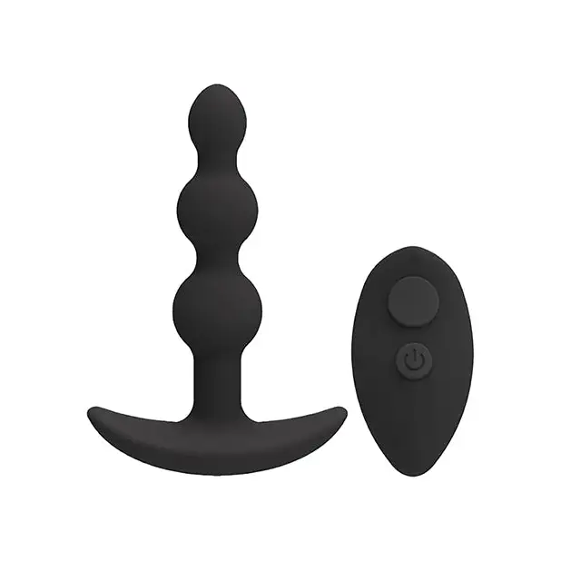 A Play Beaded Rechargeable Silicone Anal Plug w/Remote - Black - Anal Products