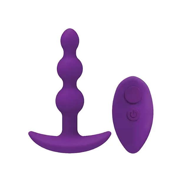 A Play Beaded Rechargeable Silicone Anal Plug w/Remote - Purple - Anal Products