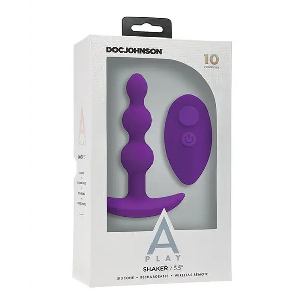 A Play Beaded Rechargeable Silicone Anal Plug w/Remote - Purple - Anal Products