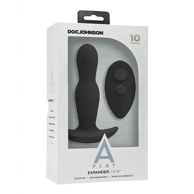 A Play Expander Rechargeable Silicone Anal Plug w/Remote - Black - Anal Products