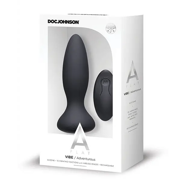 A Play Rechargeable Silicone Adventurous Anal Plug w/Remote - Black - Anal Products
