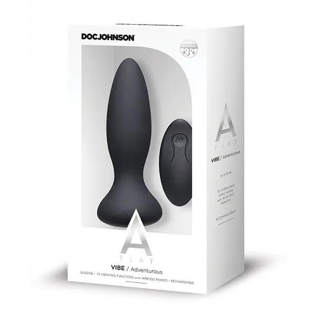 A Play Rechargeable Silicone Adventurous Anal Plug w/Remote - Black - Anal Products