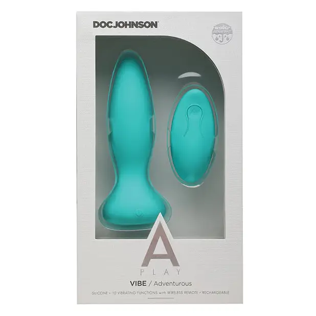 A Play Rechargeable Silicone Adventurous Anal Plug w/Remote - Teal - Anal Products
