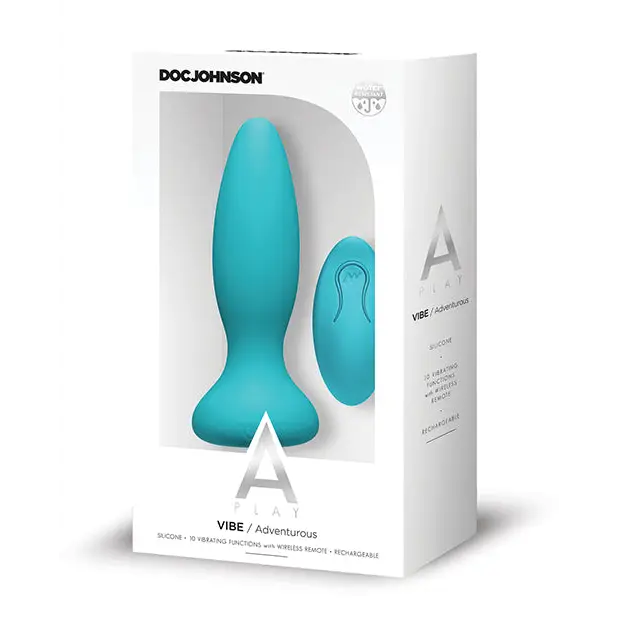 A Play Rechargeable Silicone Adventurous Anal Plug w/Remote - Teal - Anal Products