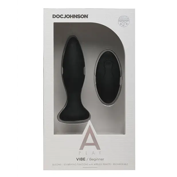 A Play Rechargeable Silicone Beginner Anal Plug w/Remote - Black - Anal Products