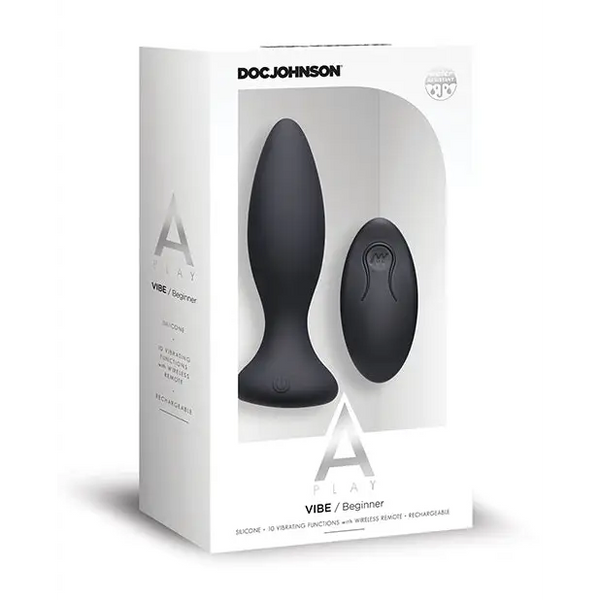 A Play Rechargeable Silicone Beginner Anal Plug w/Remote - Black - Anal Products