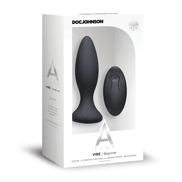 A Play Rechargeable Silicone Beginner Anal Plug w/Remote - Black - Anal Products