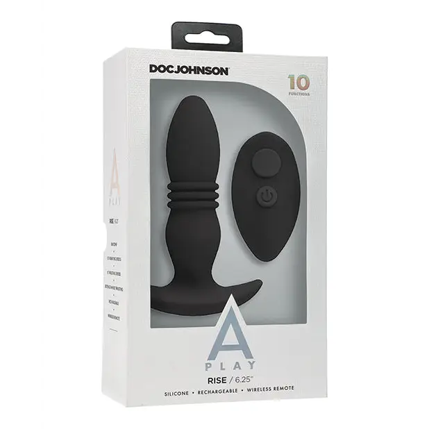 A Play Rise Rechargeable Silicone Anal Plug w/Remote - Black - Anal Products