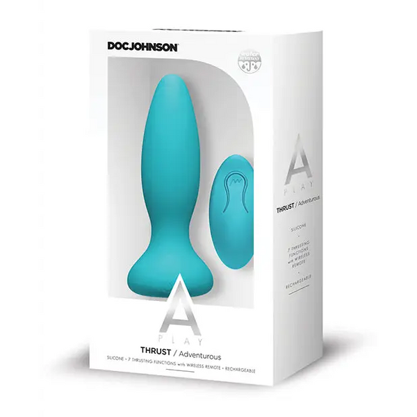 A Play Thrust Adventurous Rechargeable Silicone Anal Plug w/Remote - Teal - Anal Products