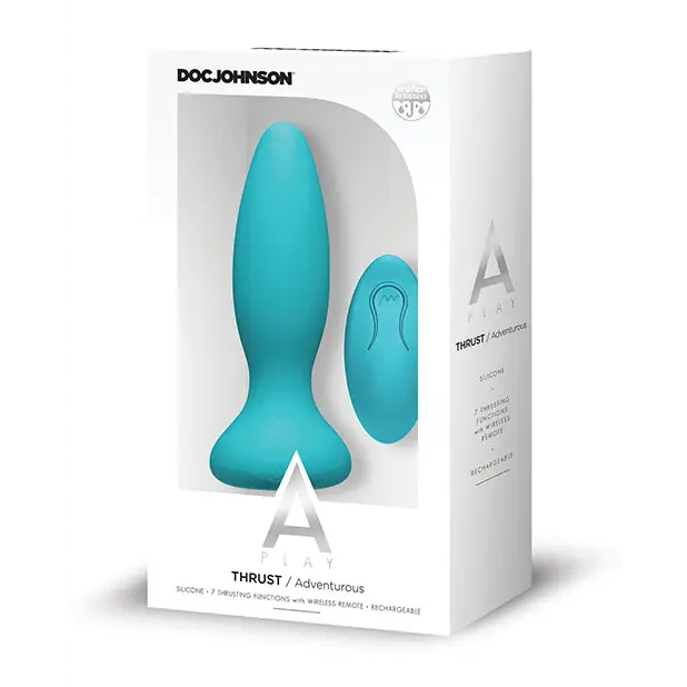 A Play Thrust Adventurous Rechargeable Silicone Anal Plug w/Remote - Teal - Anal Products