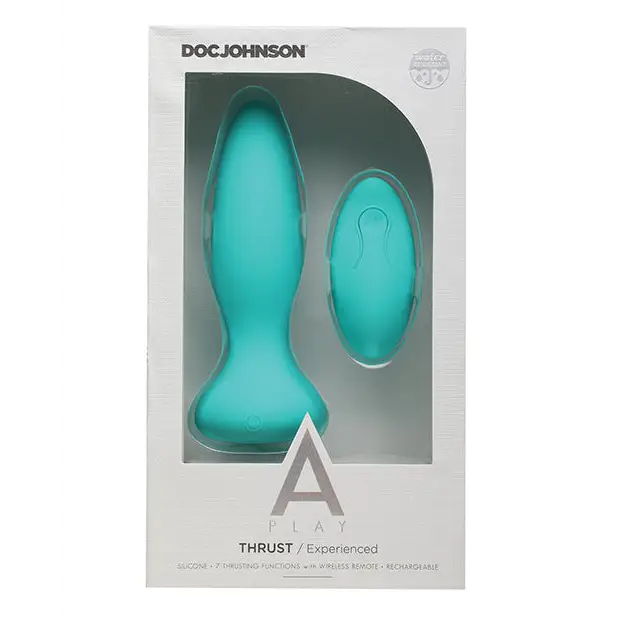 A Play Thrust Experienced Rechargeable Silicone Anal Plug w/Remote - Teal - Anal Products