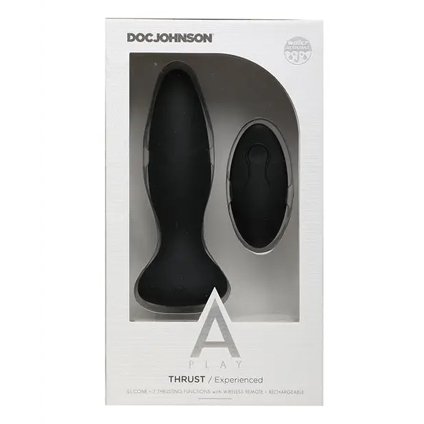 A Play Thrust Experienced Rechargeable Silicone Anal Plug w/Remote - Black - Anal Products