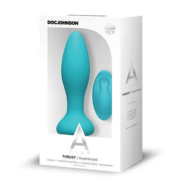 A Play Thrust Experienced Rechargeable Silicone Anal Plug w/Remote - Teal - Anal Products