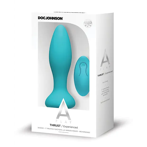 A Play Thrust Experienced Rechargeable Silicone Anal Plug w/Remote - Teal - Anal Products