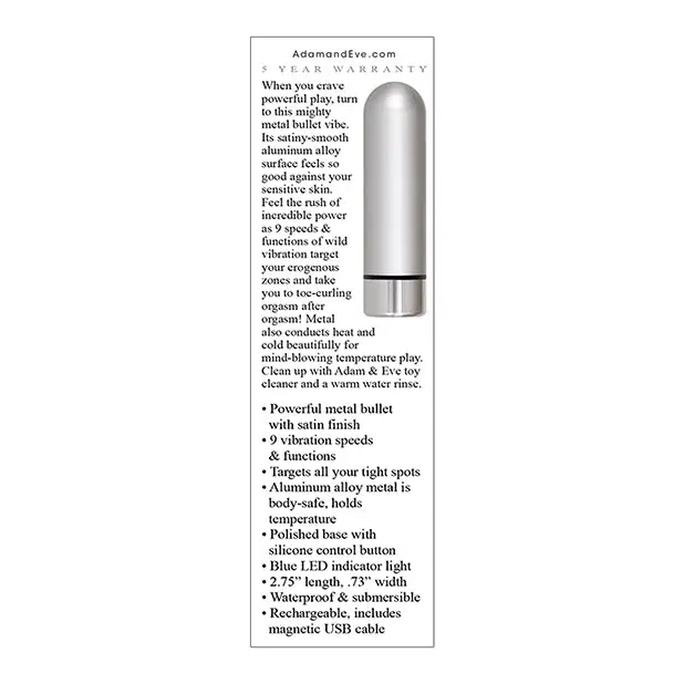 Adam & Eve Eve’s Rechargeable Silver Metal Bullet - Stimulators