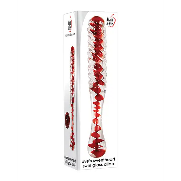 Adam & Eve Eve’s Sweetheart Swirl Glass Dildo - Clear/Red - Dongs & Dildos
