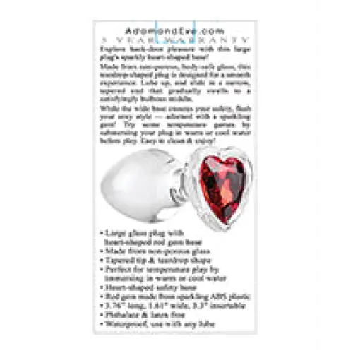 Adam & Eve Red Heart Gem Glass Plug - Large - Anal Products