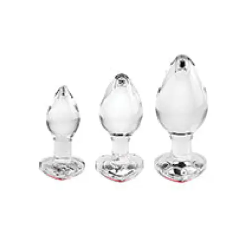 Adam & Eve Red Heart Gem Glass Plug Set - Anal Products